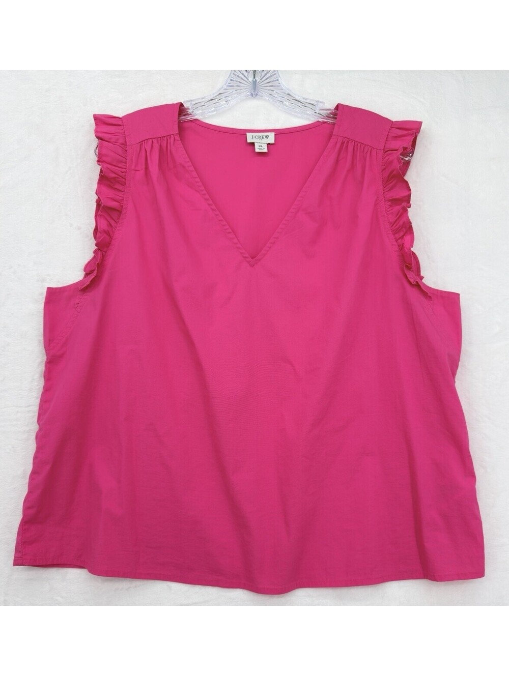 J Crew Sleeveless Top XL Bright Pink Cotton Ruffle Sleeve Womens